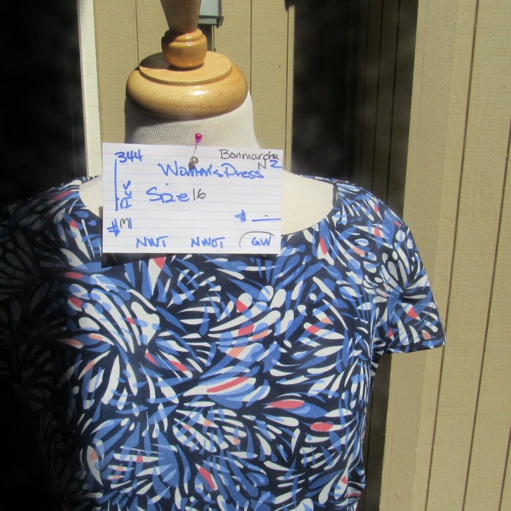 #344  WOMEN'S EASY PULL-ON DRESS WITH RUFFLES BY BONMARCHE  (SIZE 16) - Picture 2 of 3
